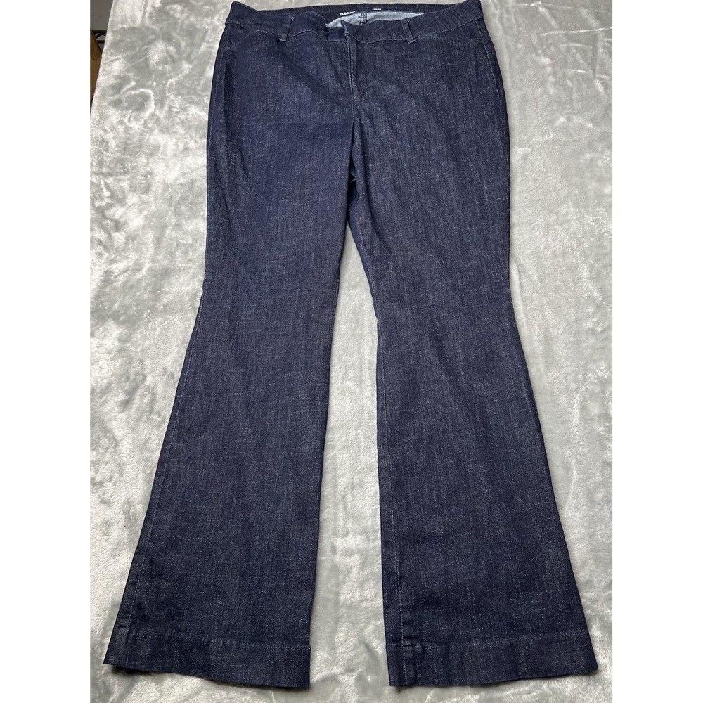Old Navy Jeans Women Size 16 High Rise Pixie Flare Navy Blue Stretch Y2K